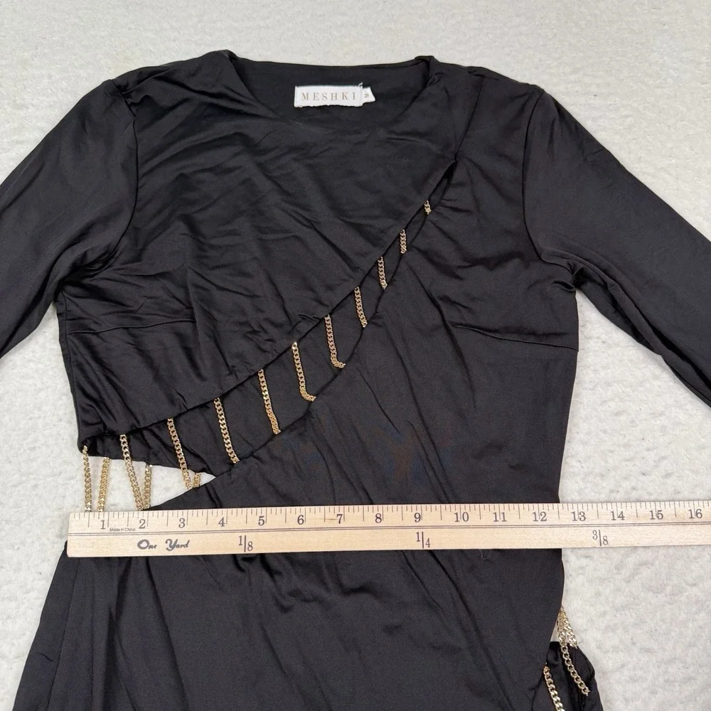 Meshki Chain Dress Women's Medium Black Gold Mini Bodycon Sexy Designer Stretch - Picture 8 of 12